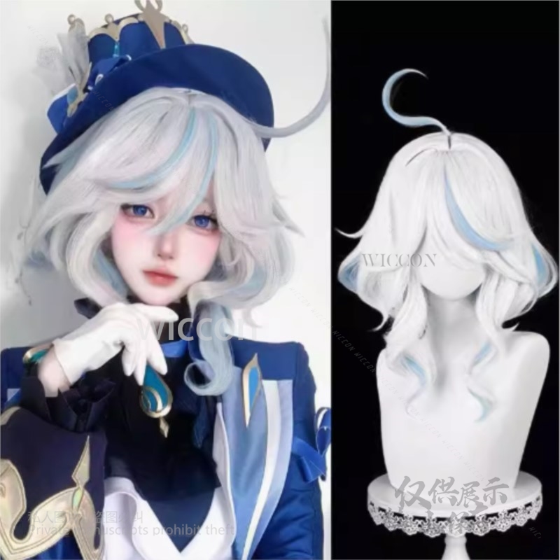 Cosplay Anime White Hair - Anime jogo furina cosplay traje chapéu