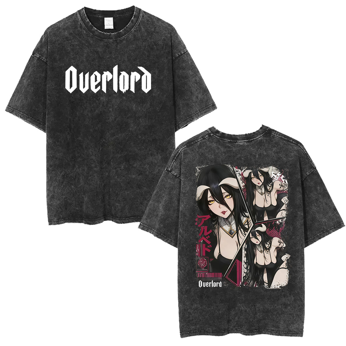 Anime Cosplay Albedo - Camiseta Gráfica Vintage Lavada Anime Overlord