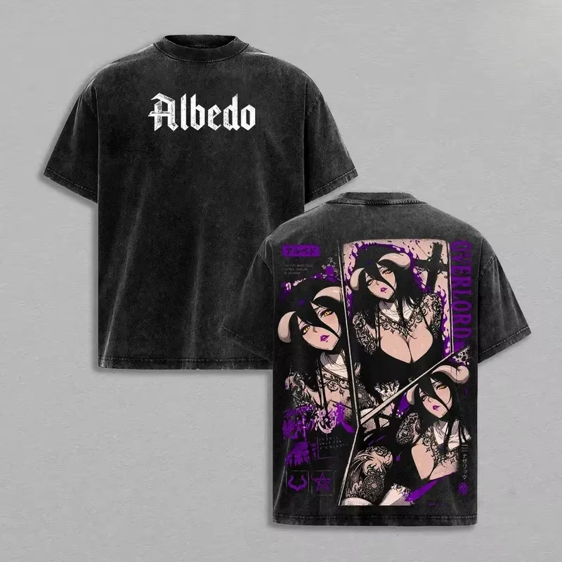 Anime Cosplay Albedo - Camiseta Oversized Y2K de Algodão Lavada