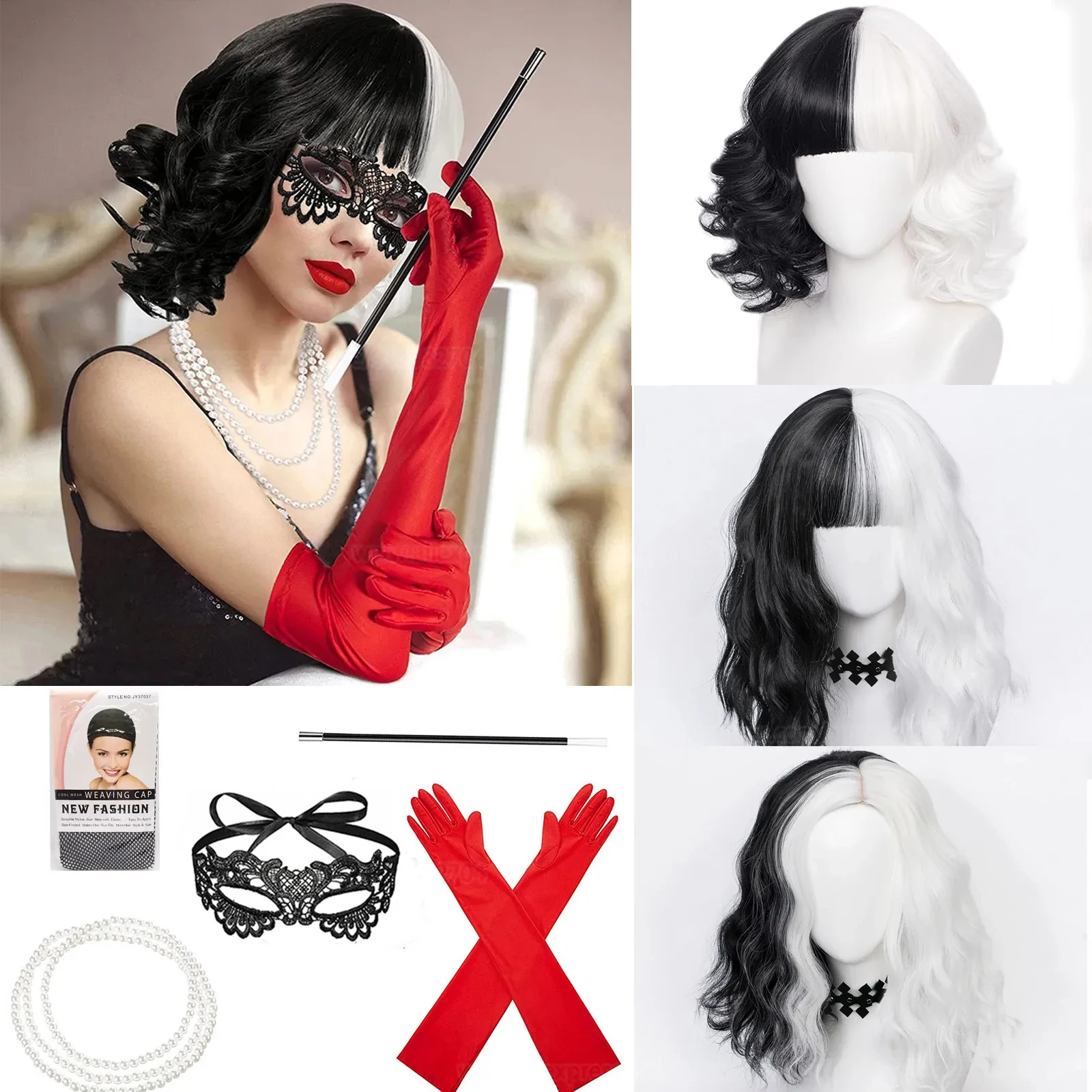 Peruca de Cosplay Cruella de V - Cosplay Anime White Hair avaliação e preço